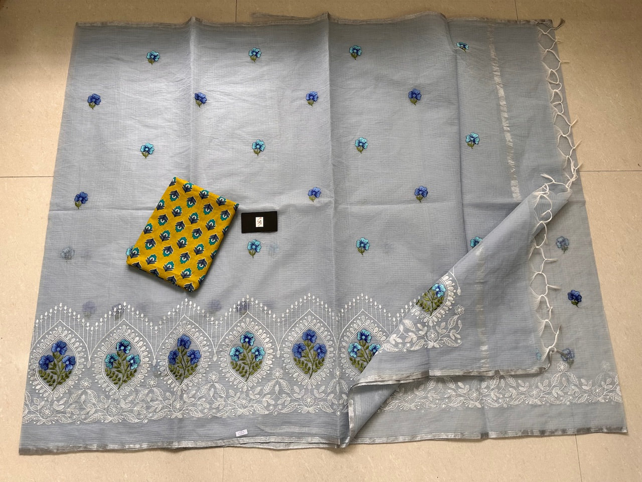 Embroidered Kota Cotton Doria Saree