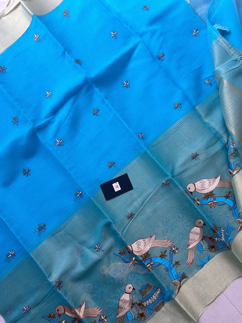 Embroidered Kota Cotton Doria Saree