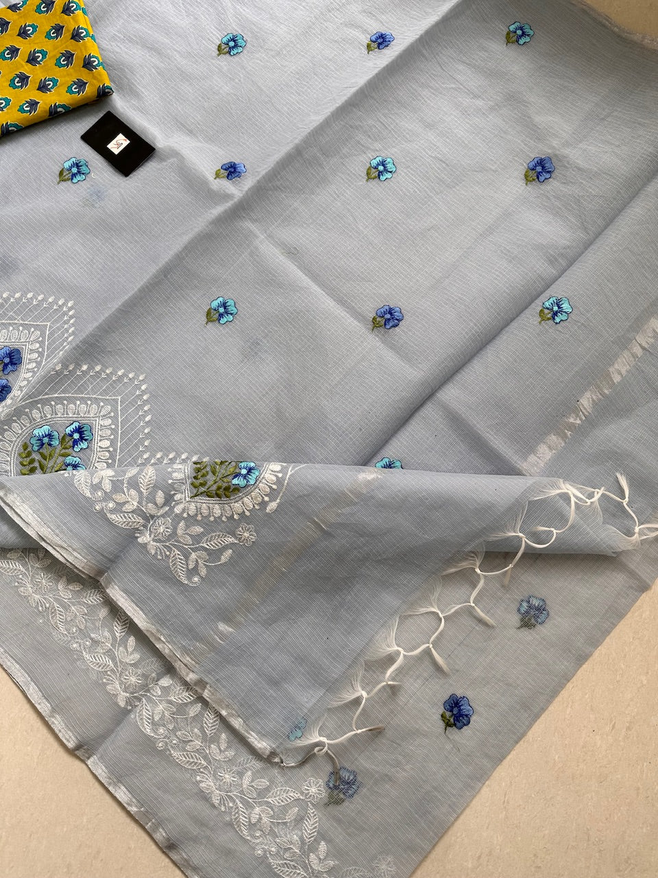 Embroidered Kota Cotton Doria Saree