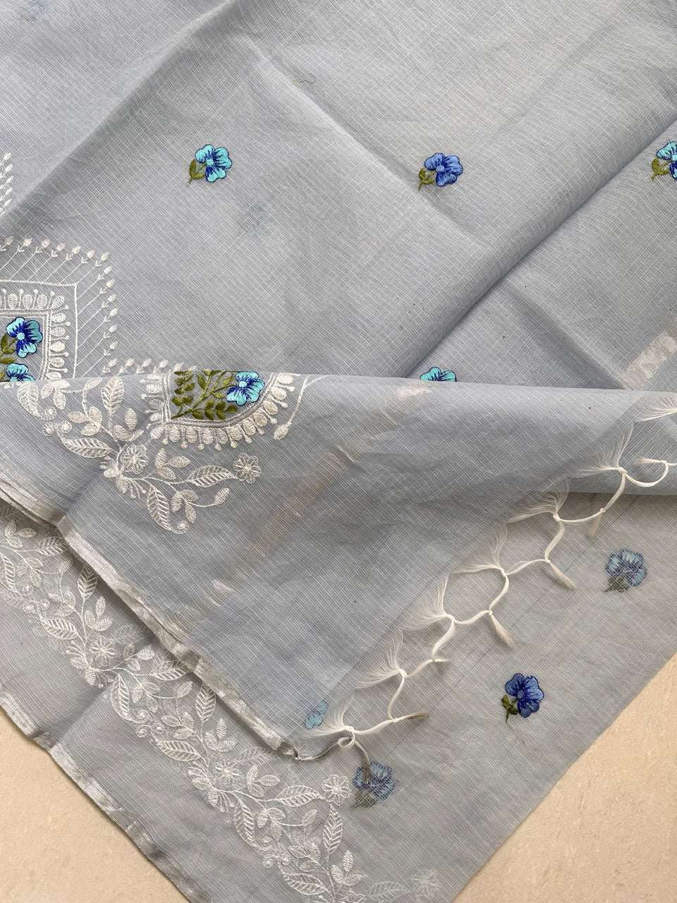 Embroidered Kota Cotton Doria Saree