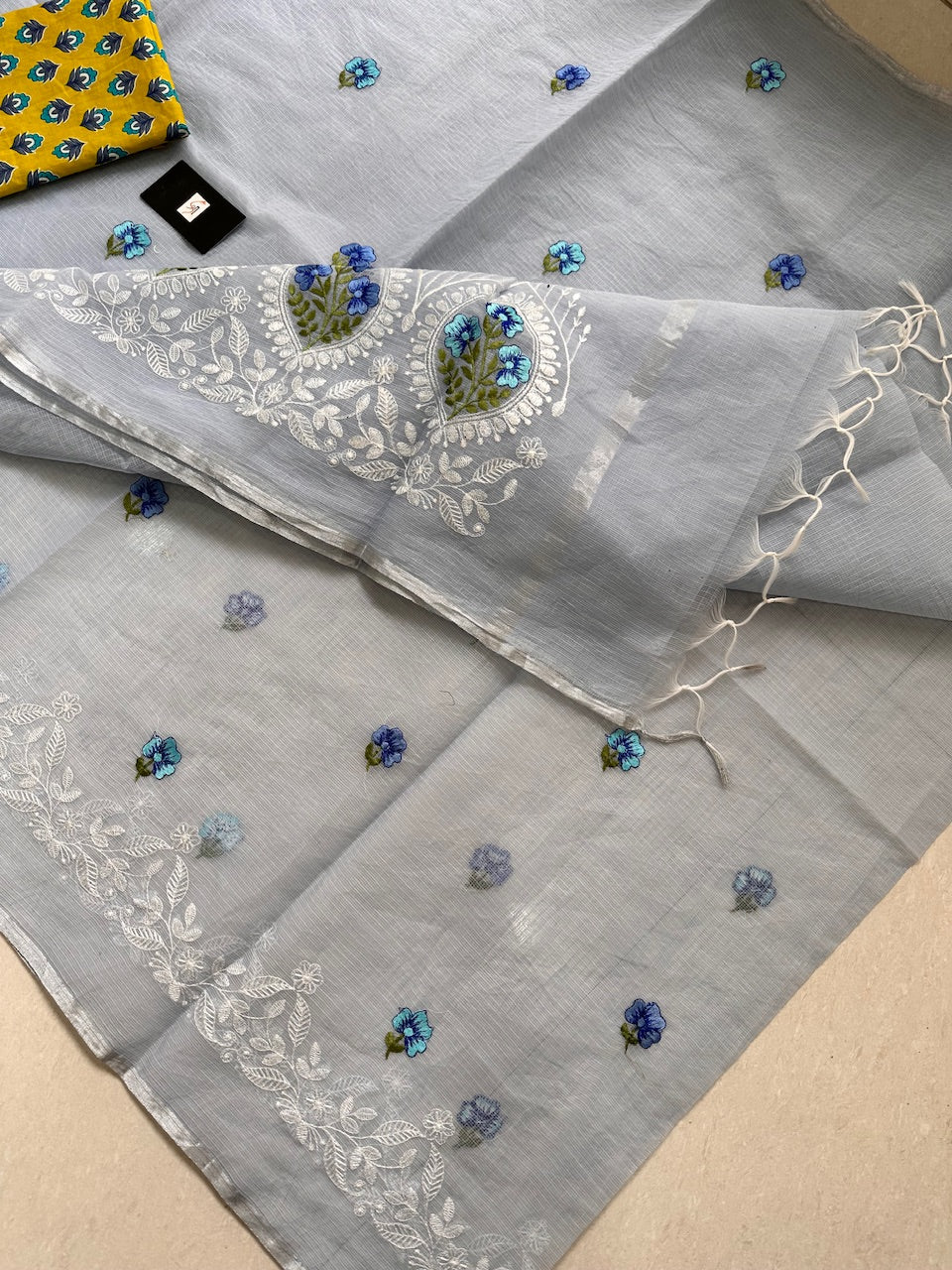 Embroidered Kota Cotton Doria Saree