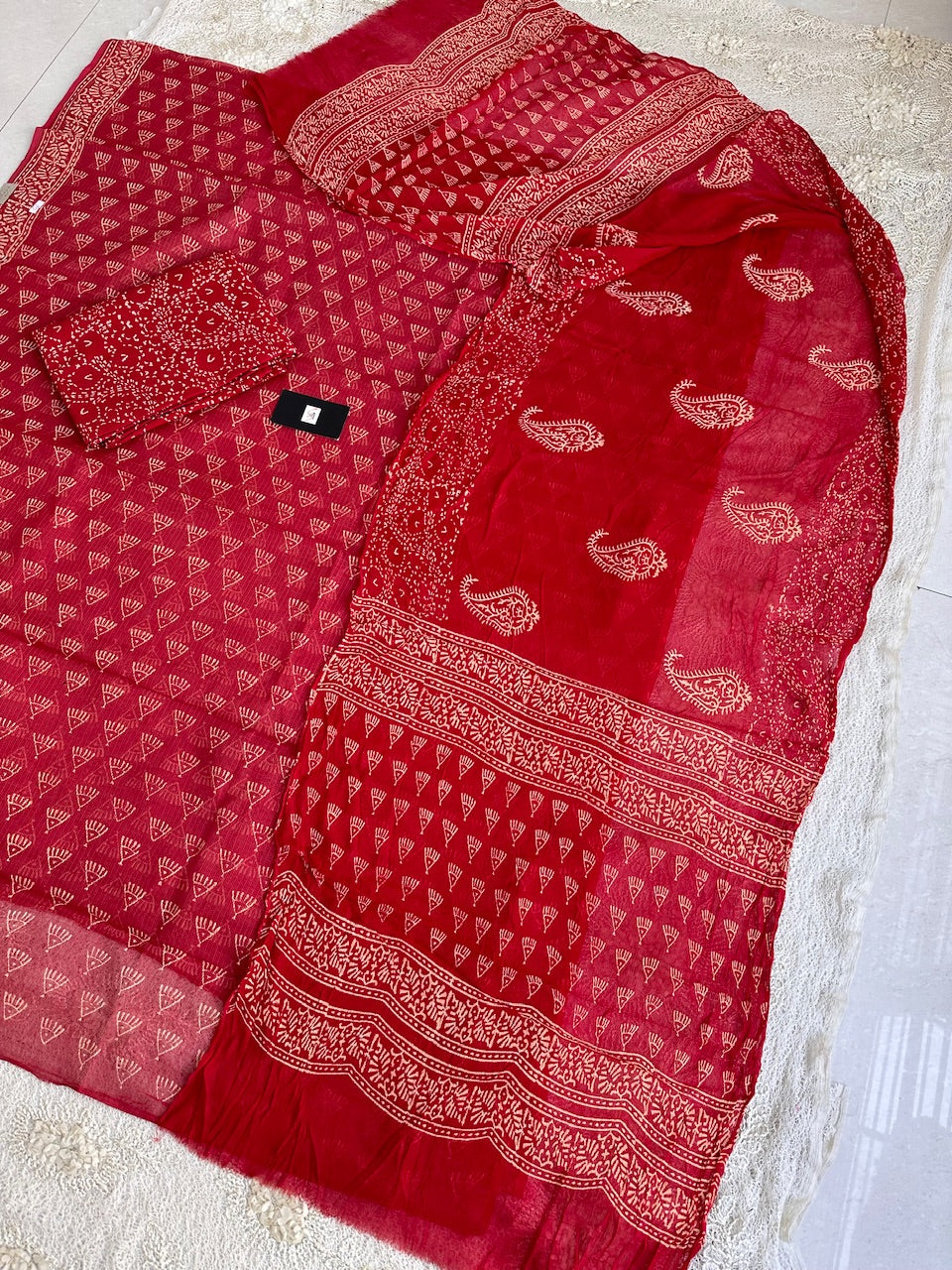 Pure HandBlock Printed Kota Cotton Doria Top With Chiffon Dupatta (Suit)