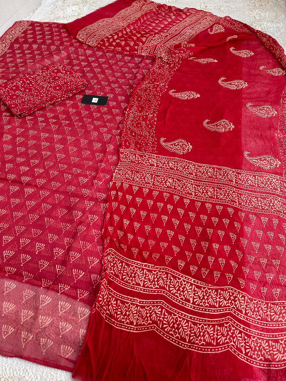 Pure HandBlock Printed Kota Cotton Doria Top With Chiffon Dupatta (Suit)