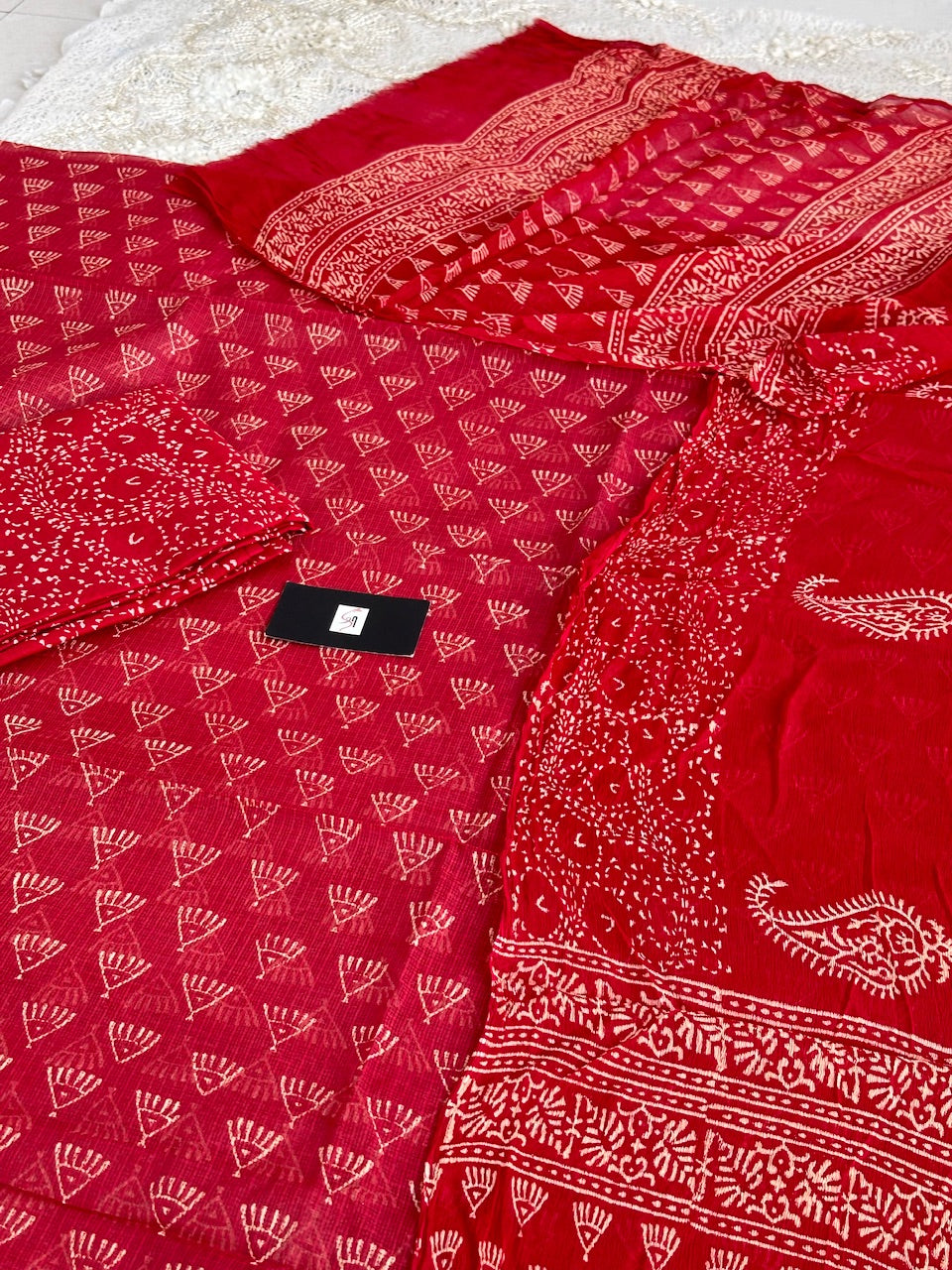 Pure HandBlock Printed Kota Cotton Doria Top With Chiffon Dupatta (Suit)