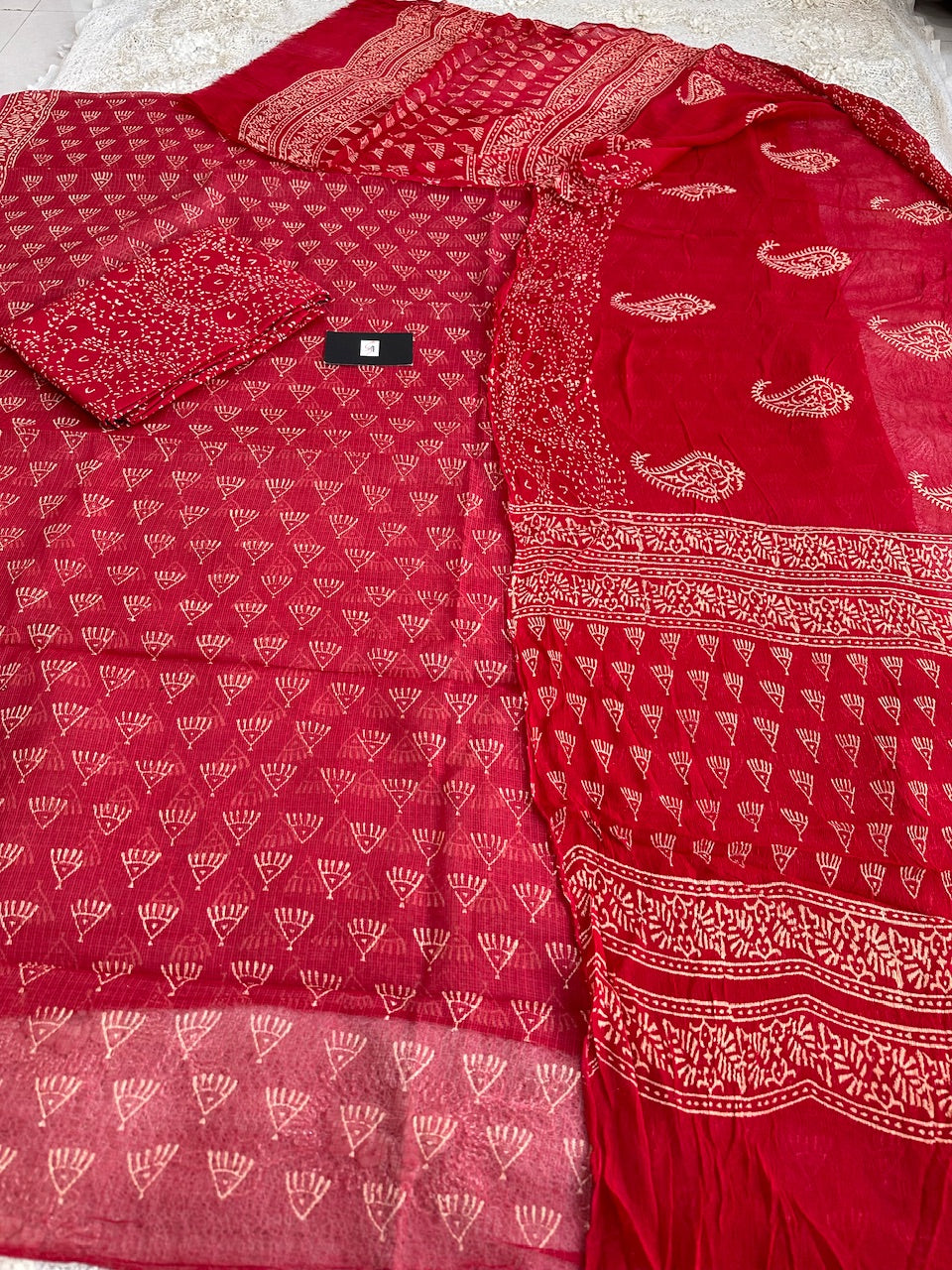 Pure HandBlock Printed Kota Cotton Doria Top With Chiffon Dupatta (Suit)