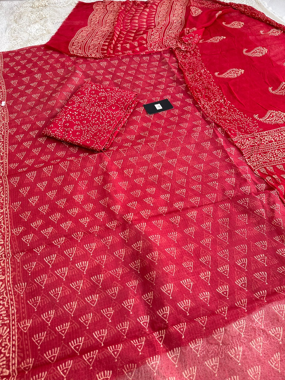 Pure HandBlock Printed Kota Cotton Doria Top With Chiffon Dupatta (Suit)