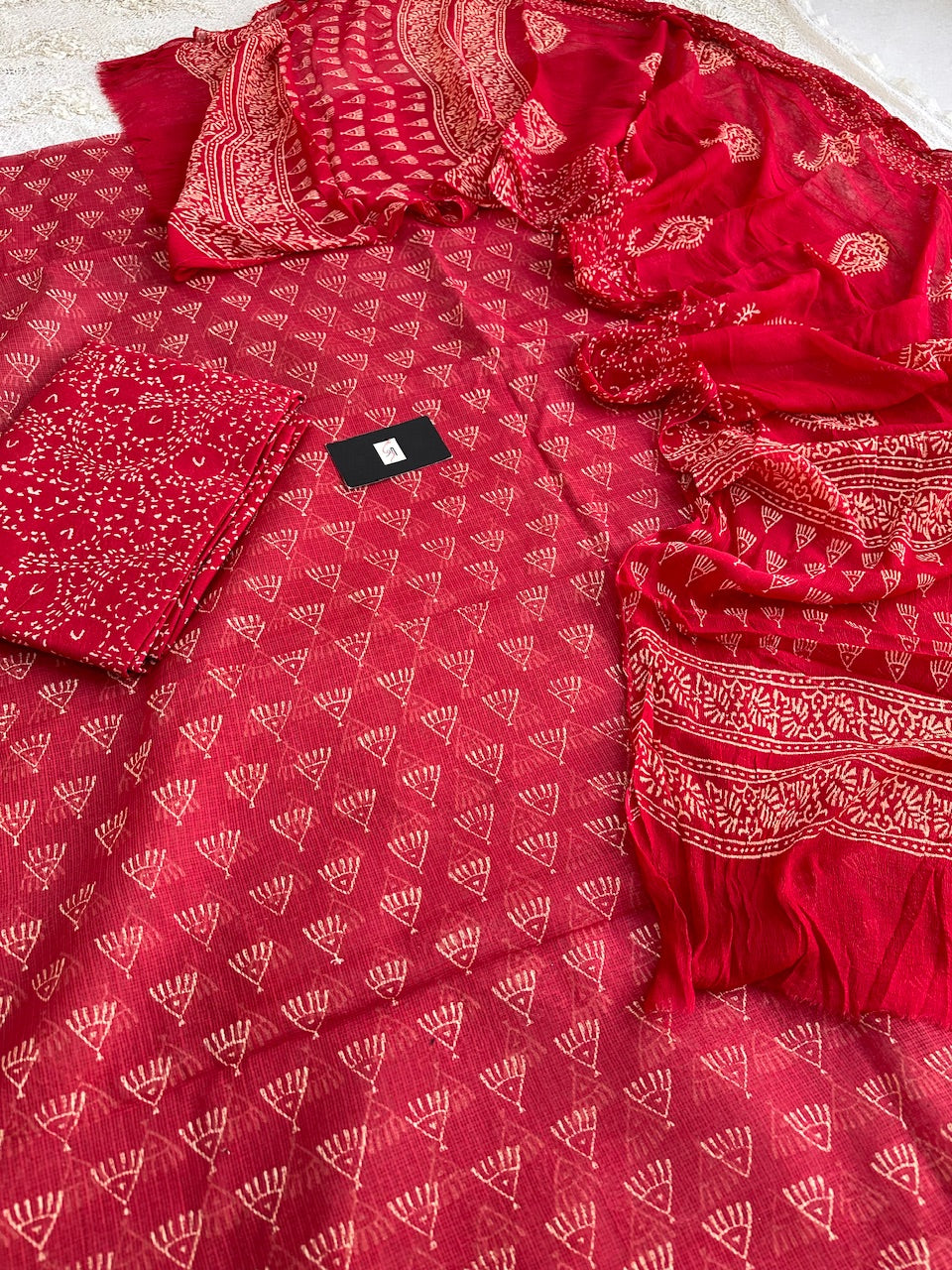 Pure HandBlock Printed Kota Cotton Doria Top With Chiffon Dupatta (Suit)