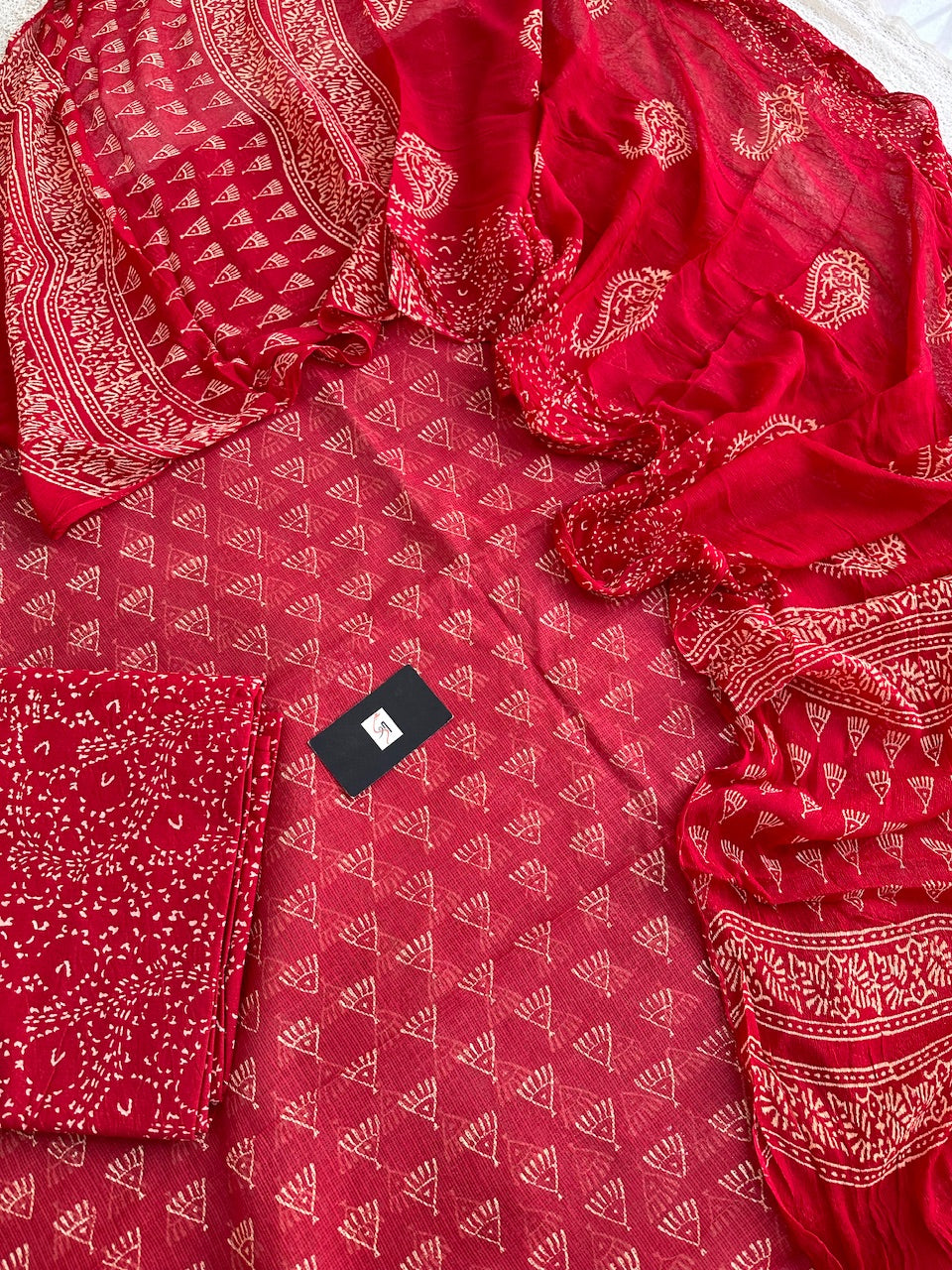 Pure HandBlock Printed Kota Cotton Doria Top With Chiffon Dupatta (Suit)