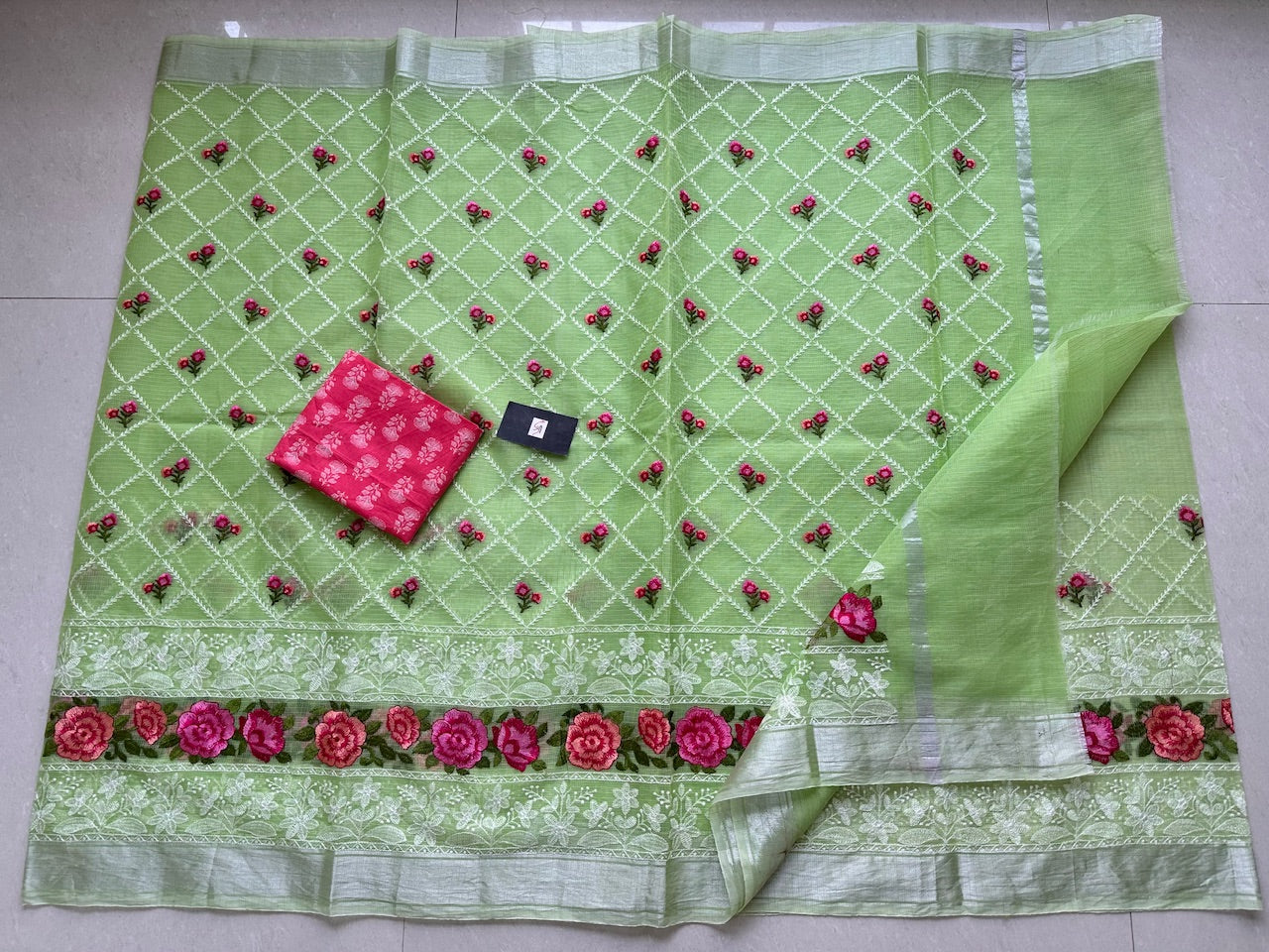 Embroidered Kota Cotton Doria Saree