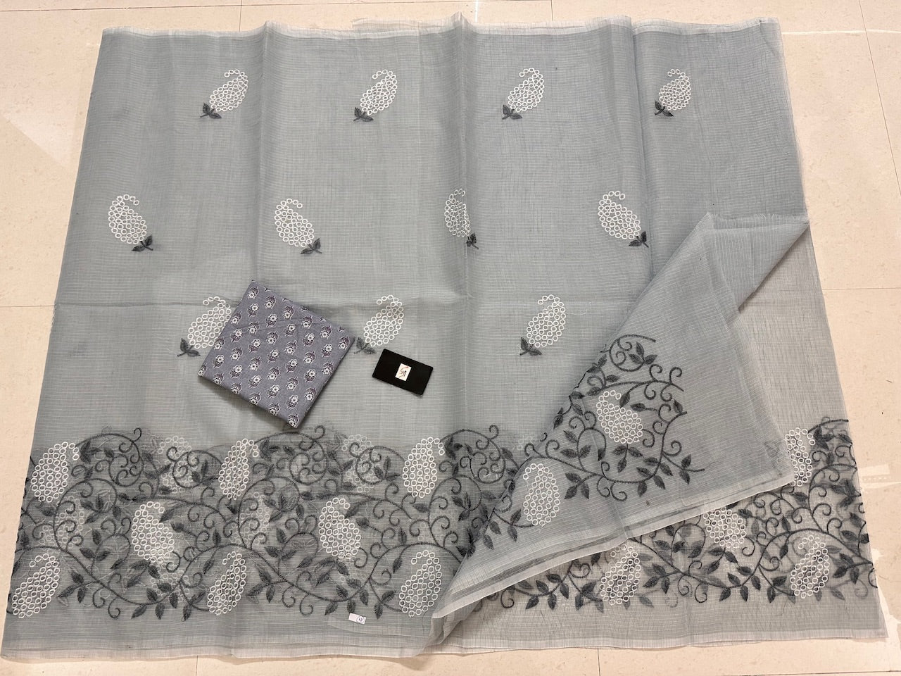 Embroidered Kota Cotton Doria Saree