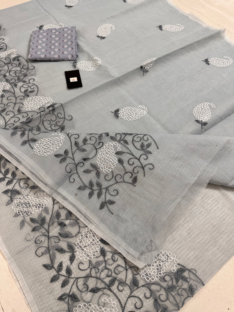 Embroidered Kota Cotton Doria Saree