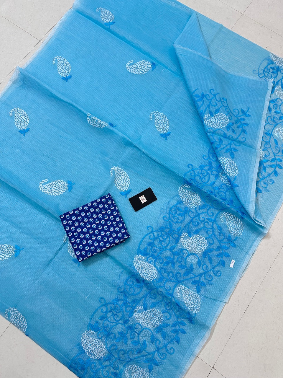 Embroidered Kota Cotton Doria Saree