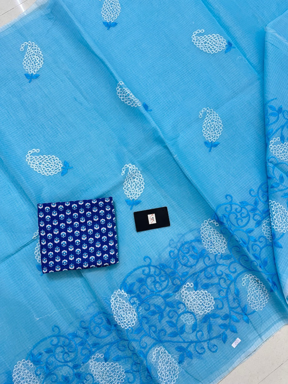 Embroidered Kota Cotton Doria Saree