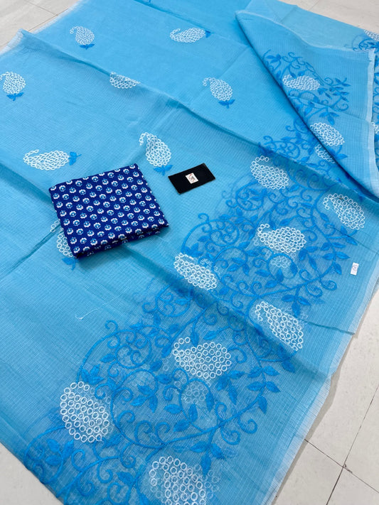 Embroidered Kota Cotton Doria Saree