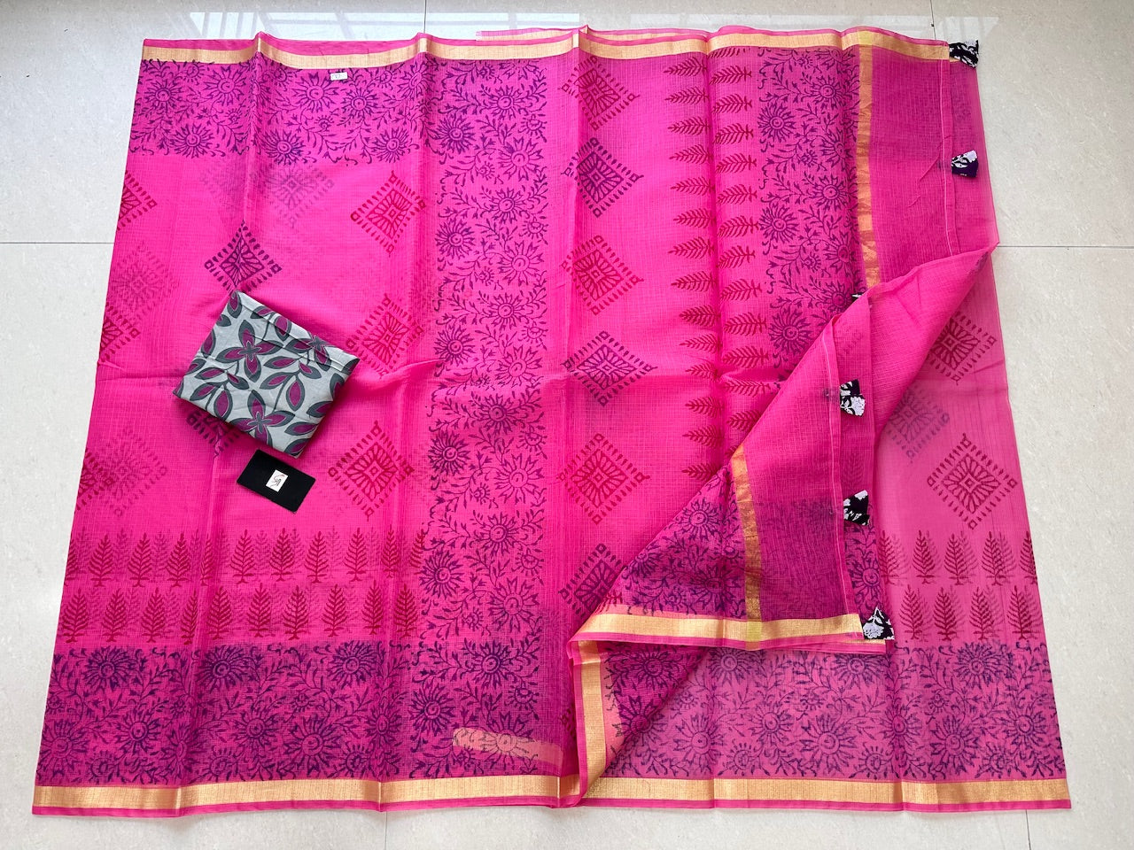 HandBlock Printed Kota Cotton Doria Saree