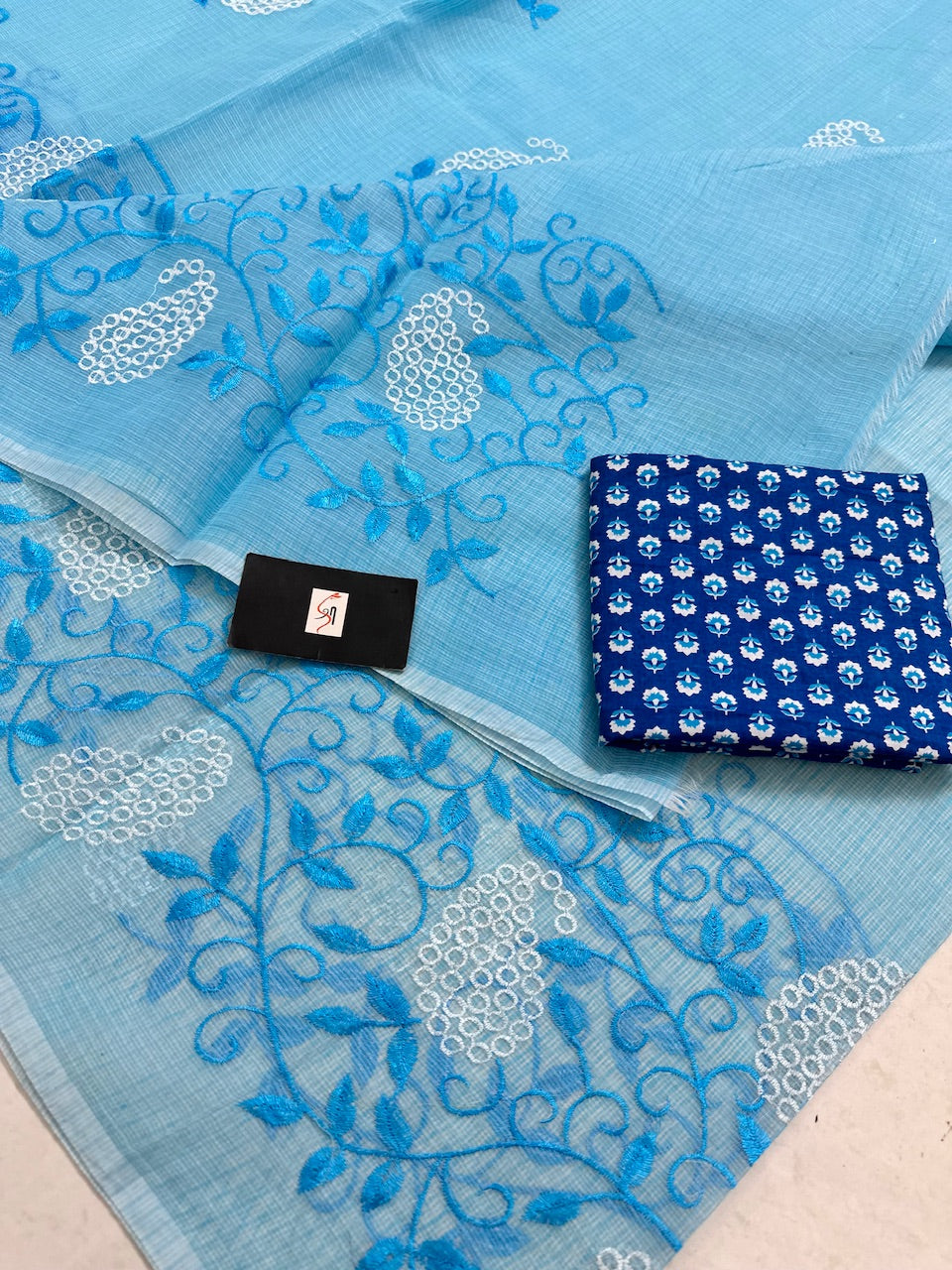 Embroidered Kota Cotton Doria Saree