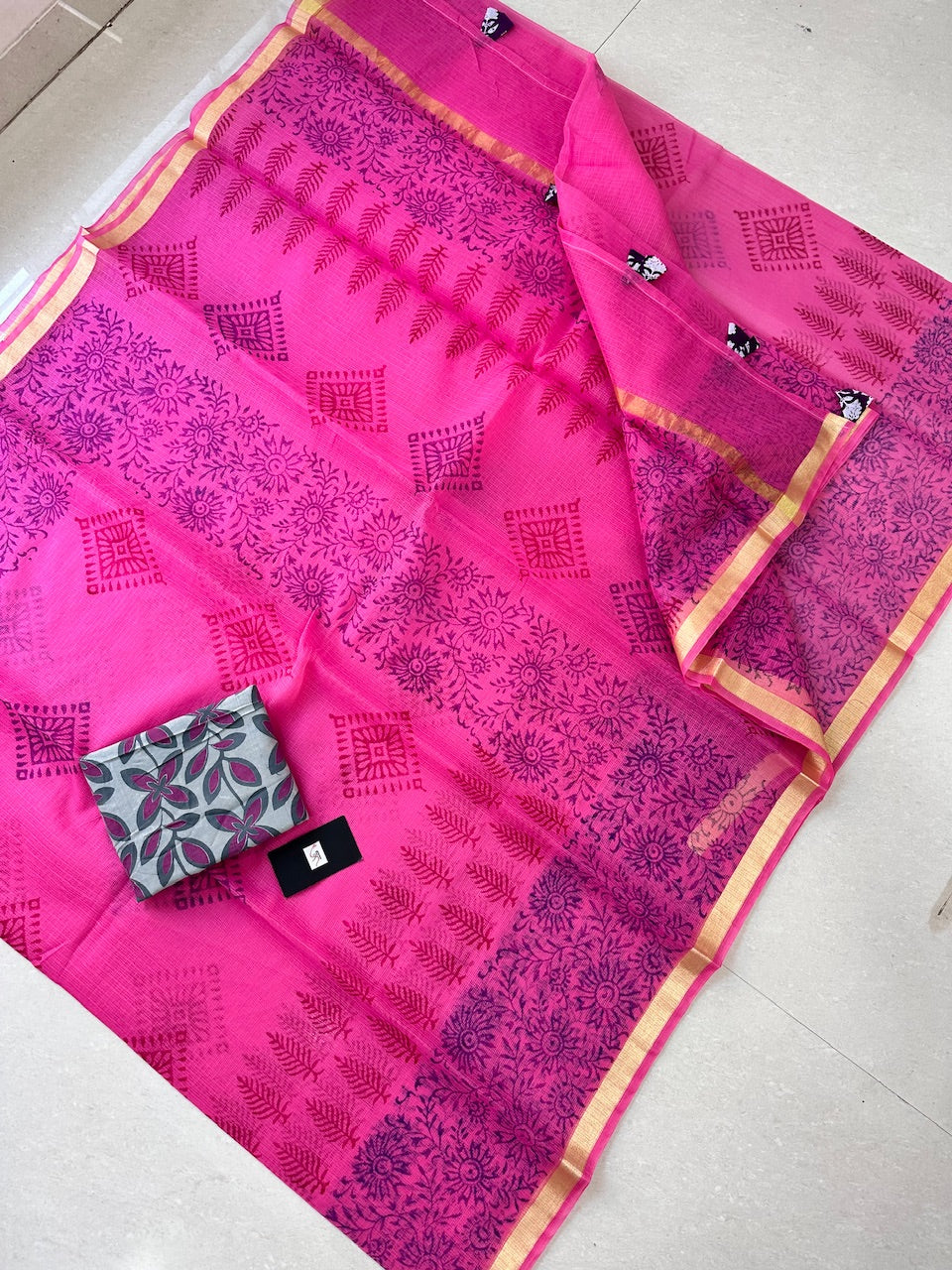 HandBlock Printed Kota Cotton Doria Saree