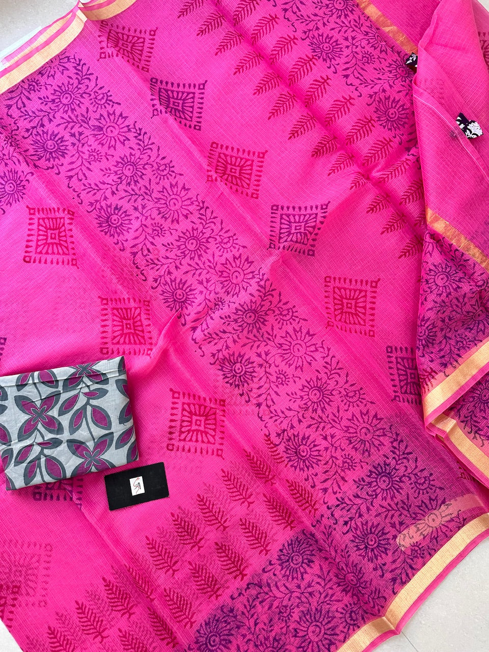 HandBlock Printed Kota Cotton Doria Saree