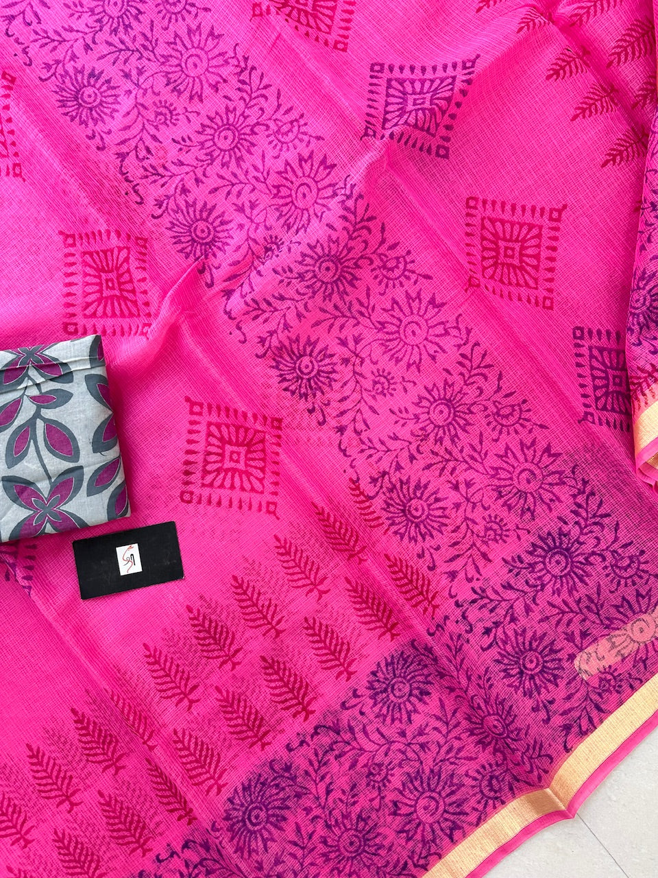 HandBlock Printed Kota Cotton Doria Saree