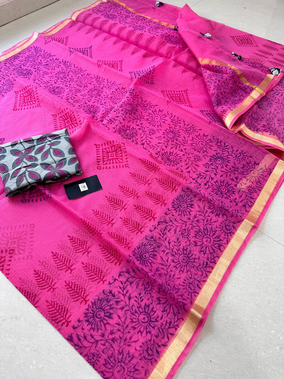 HandBlock Printed Kota Cotton Doria Saree