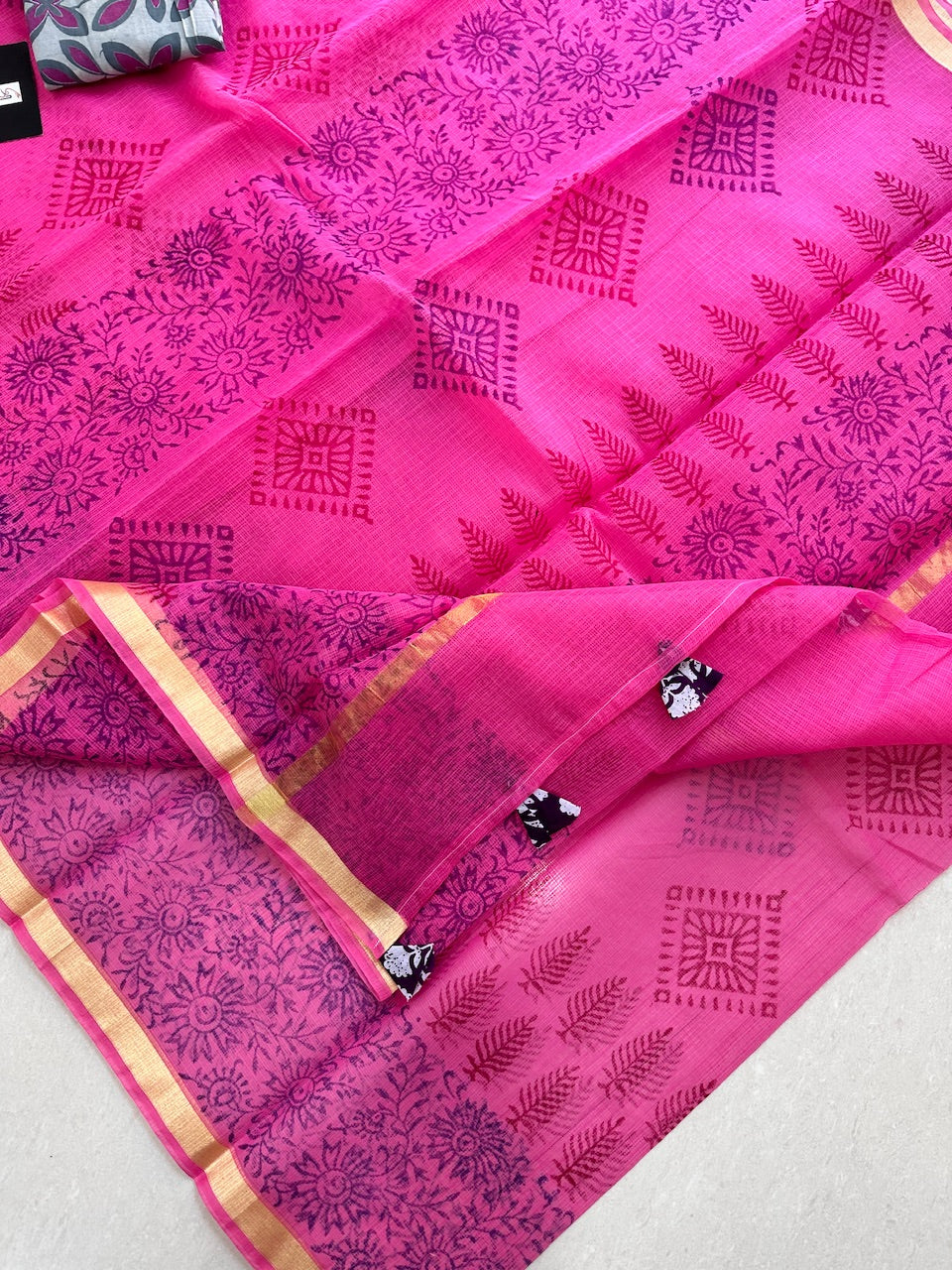 HandBlock Printed Kota Cotton Doria Saree