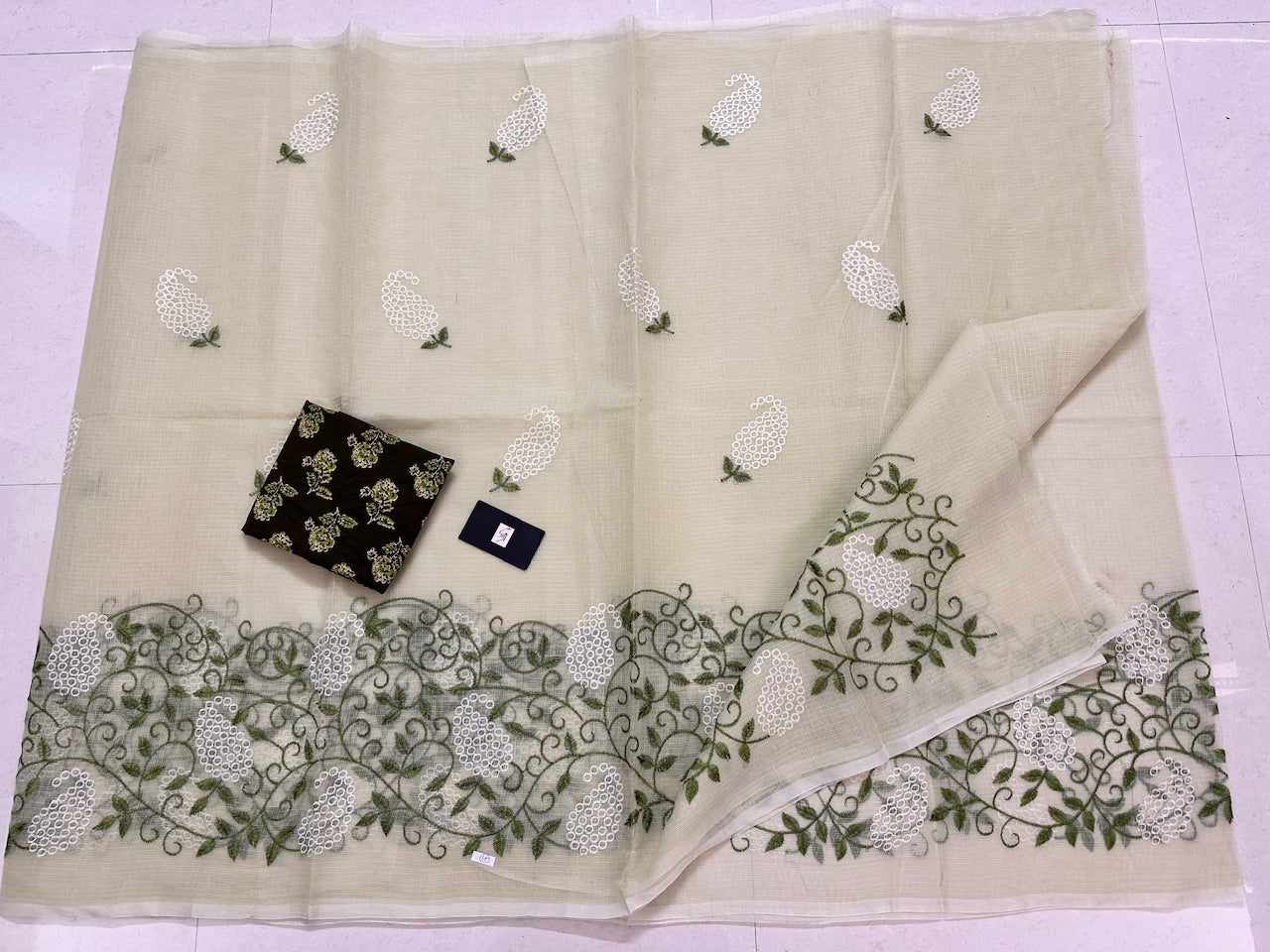 Embroidered Kota Cotton Doria Saree