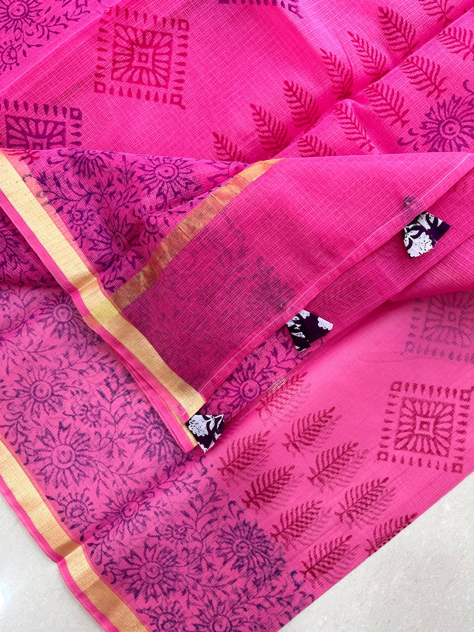 HandBlock Printed Kota Cotton Doria Saree