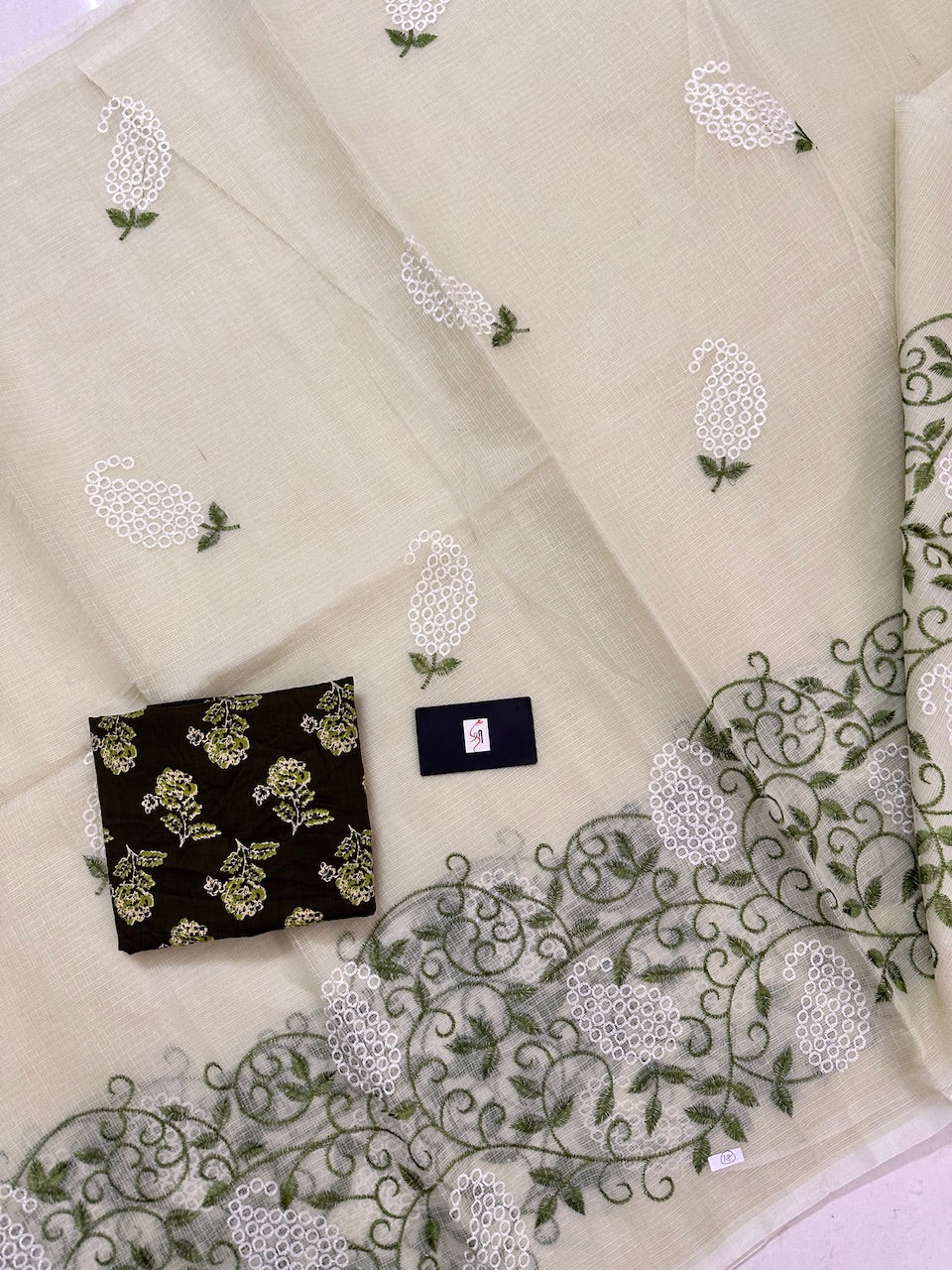 Embroidered Kota Cotton Doria Saree