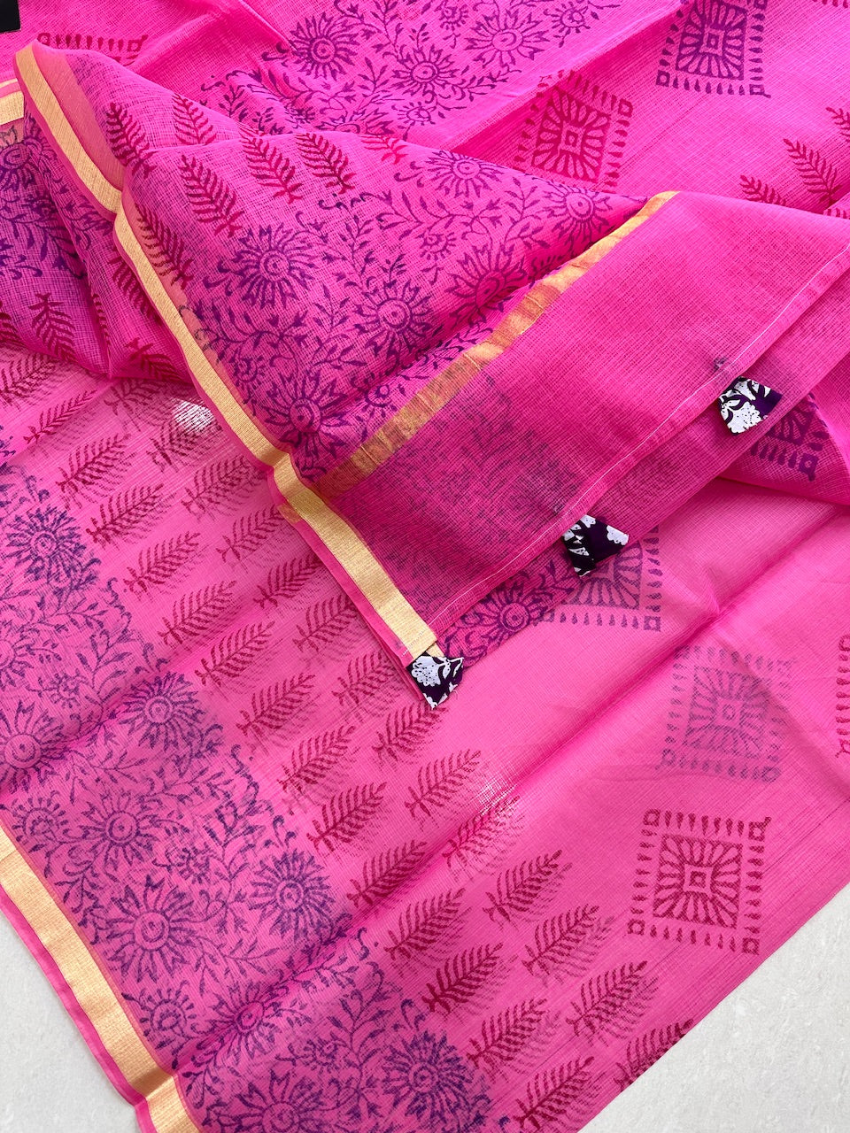 HandBlock Printed Kota Cotton Doria Saree