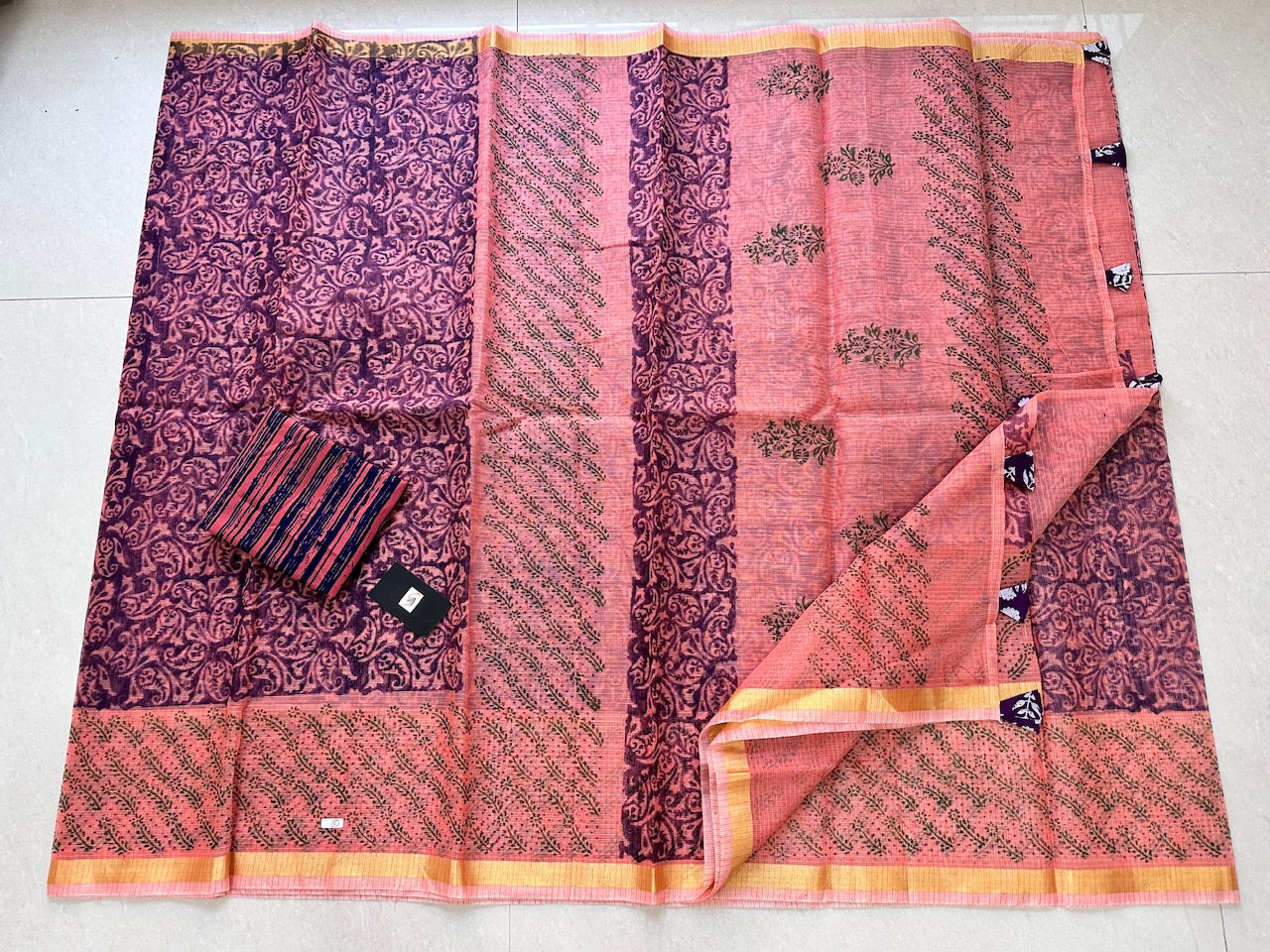 HandBlock Printed Kota Cotton Doria Saree