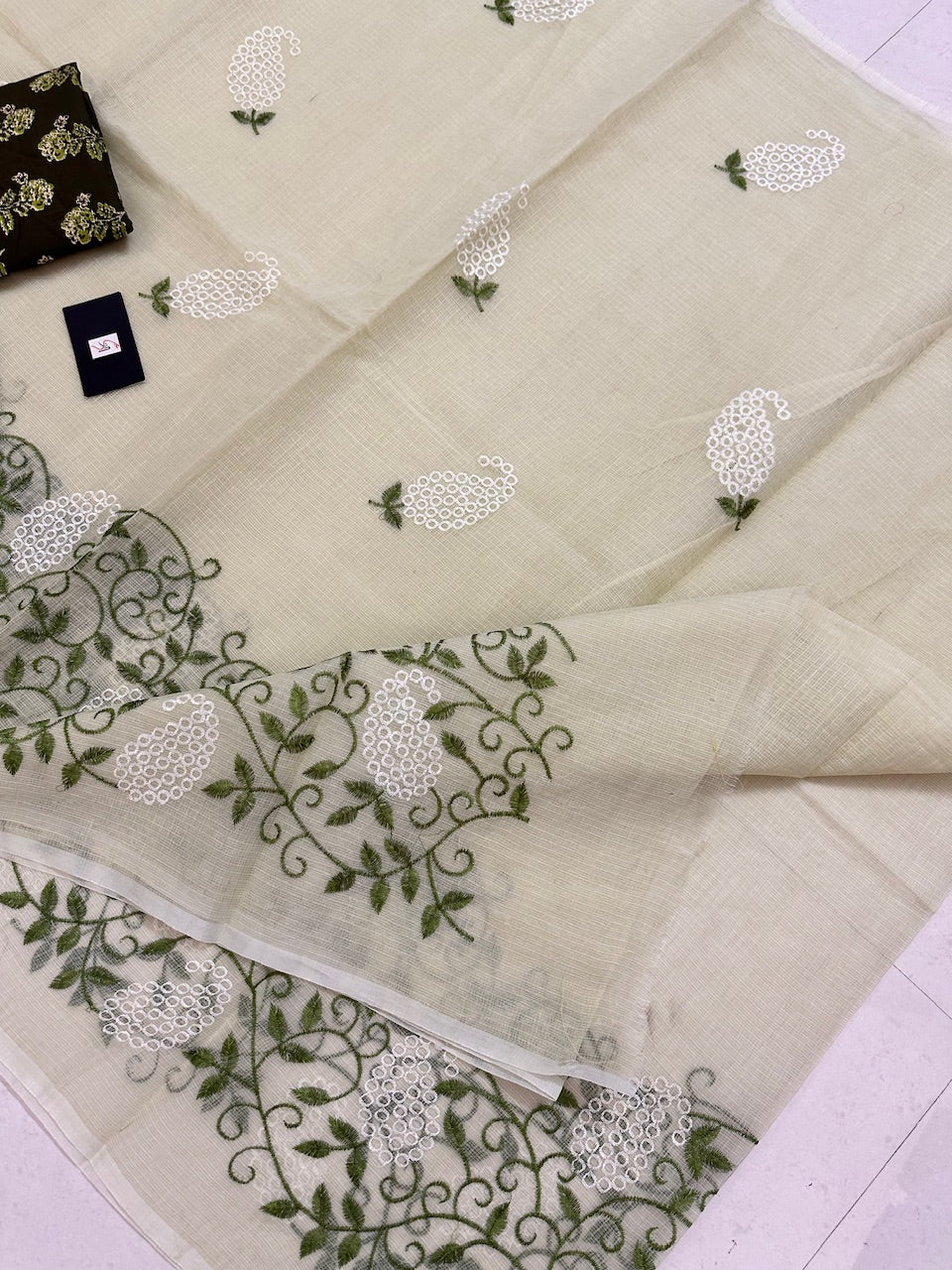 Embroidered Kota Cotton Doria Saree