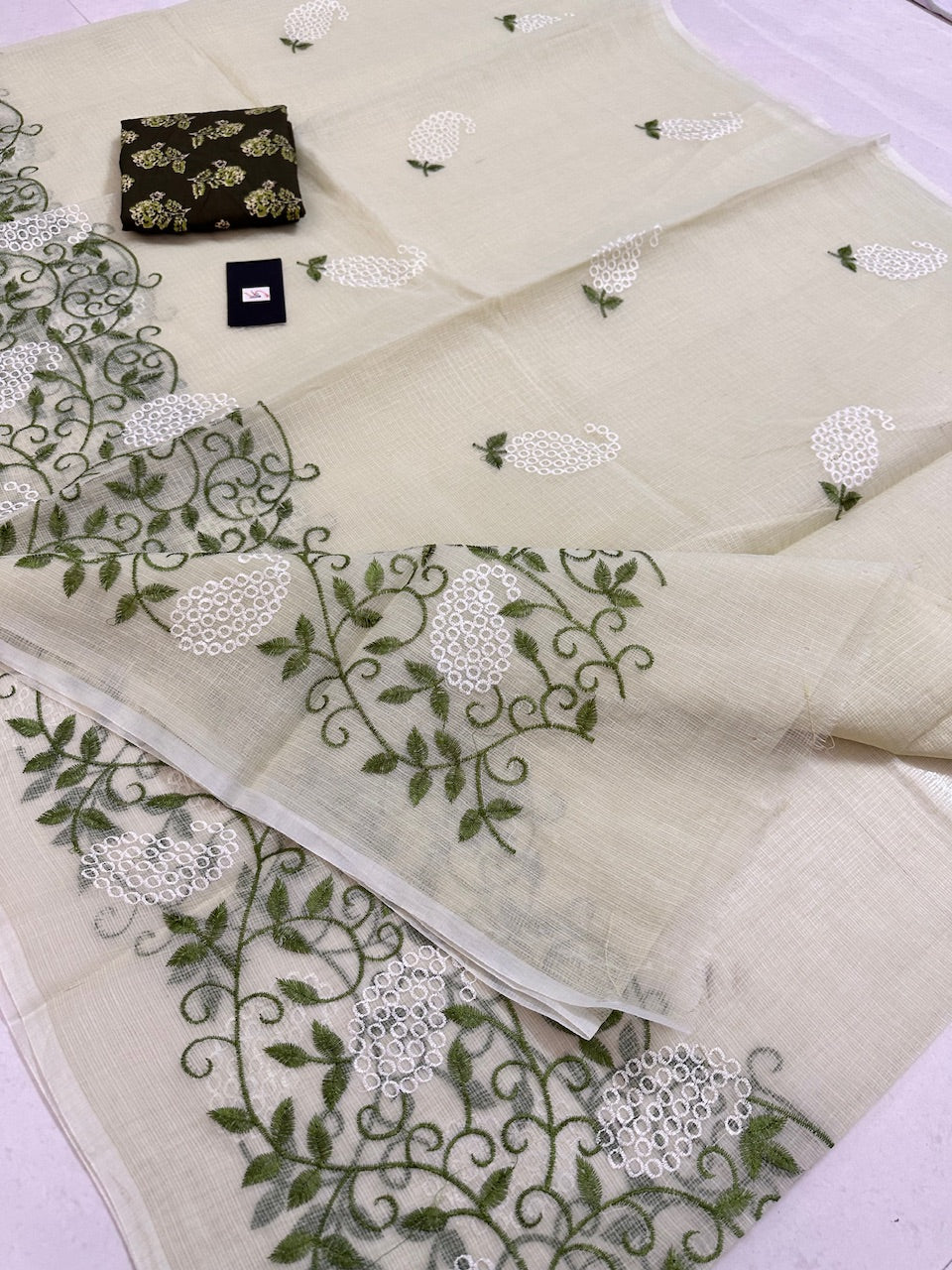 Embroidered Kota Cotton Doria Saree