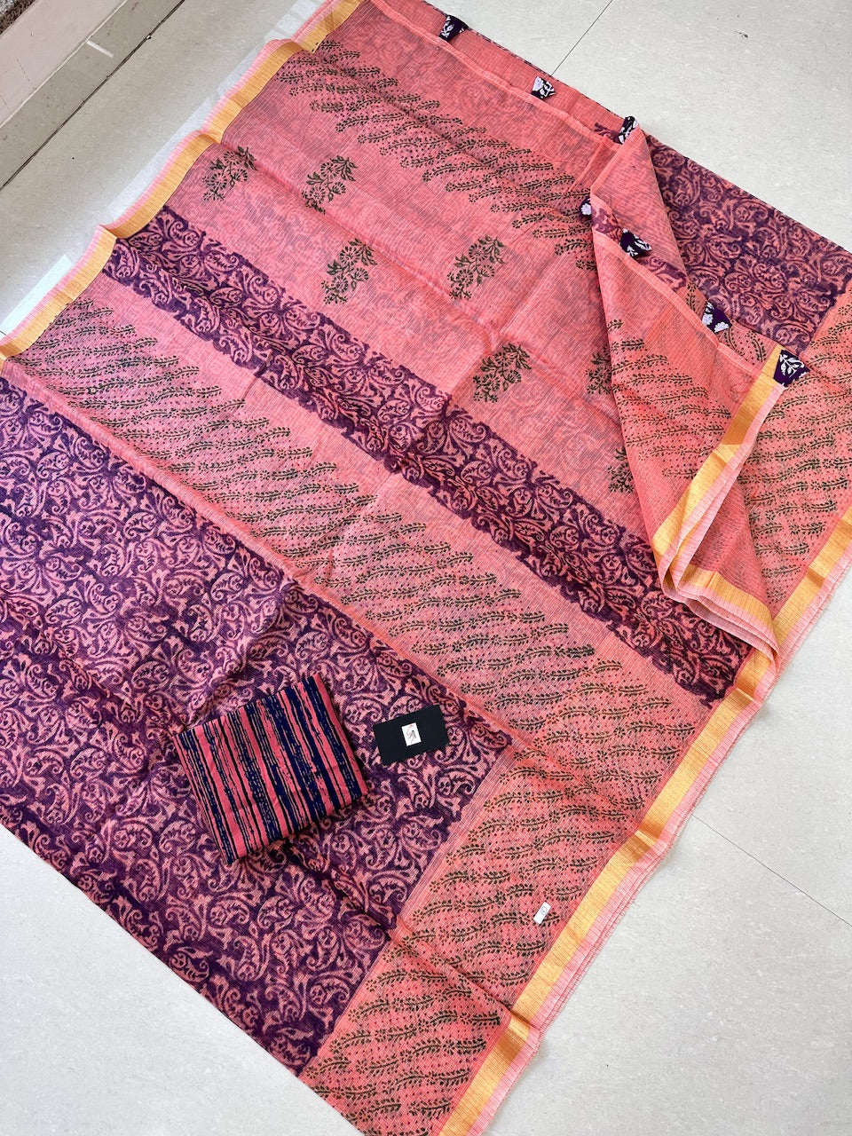 HandBlock Printed Kota Cotton Doria Saree