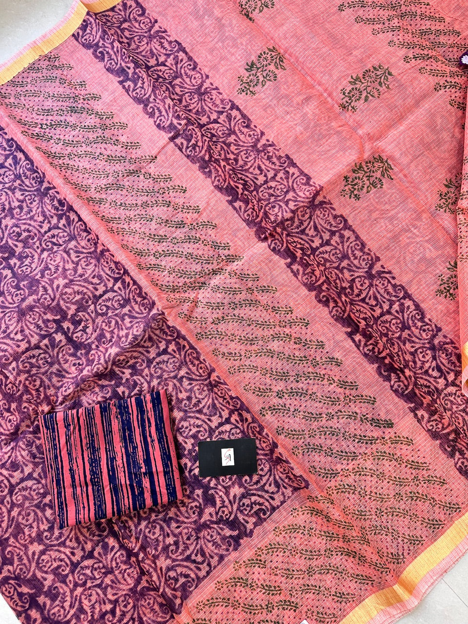 HandBlock Printed Kota Cotton Doria Saree