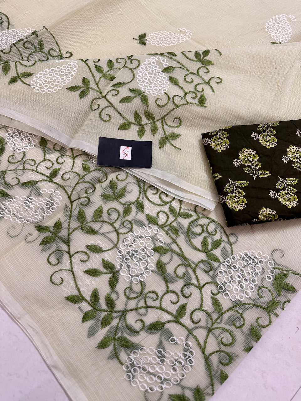 Embroidered Kota Cotton Doria Saree