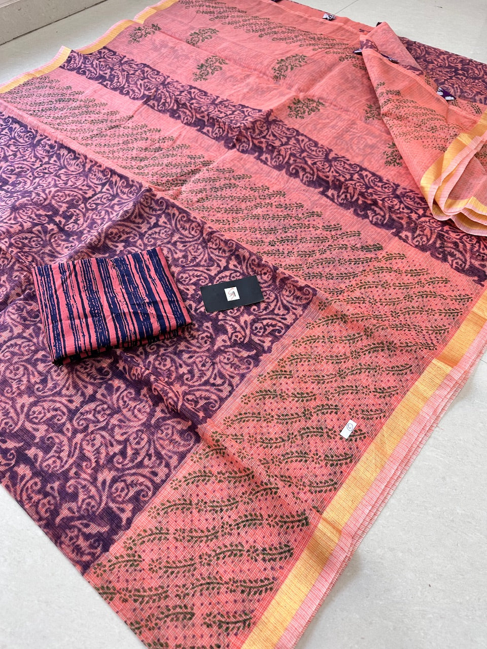 HandBlock Printed Kota Cotton Doria Saree