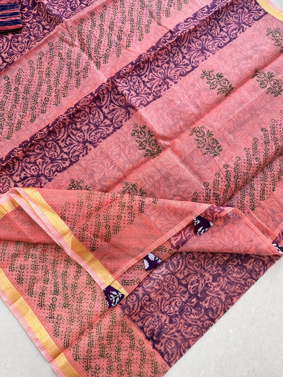 HandBlock Printed Kota Cotton Doria Saree