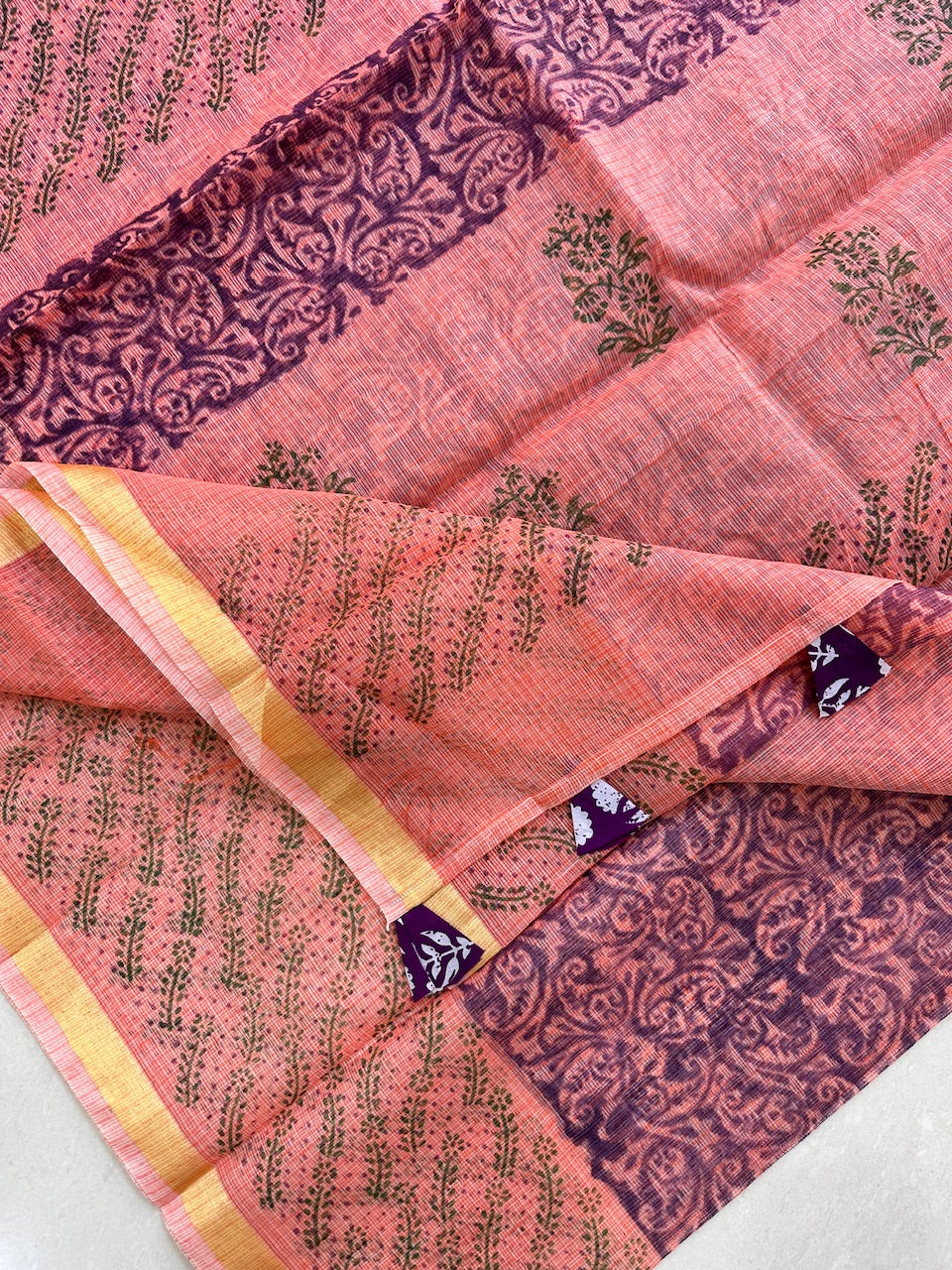 HandBlock Printed Kota Cotton Doria Saree