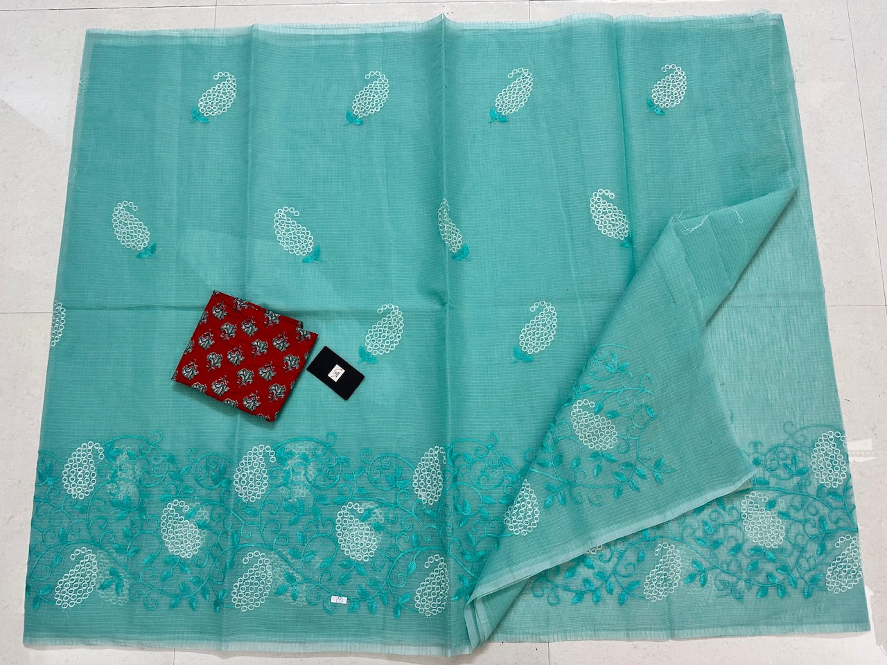 Embroidered Kota Cotton Doria Saree