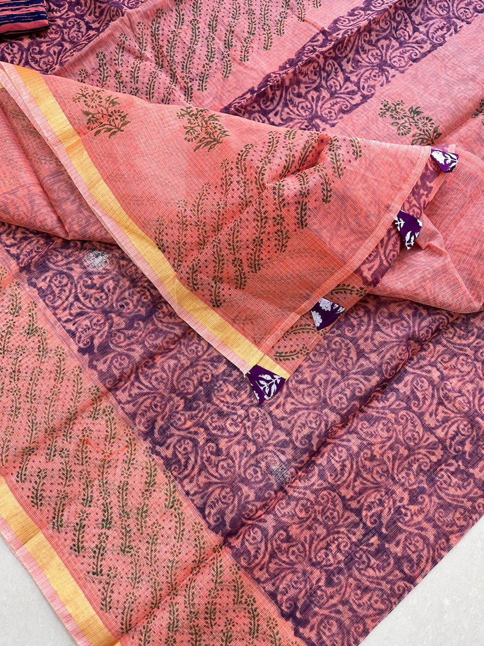 HandBlock Printed Kota Cotton Doria Saree