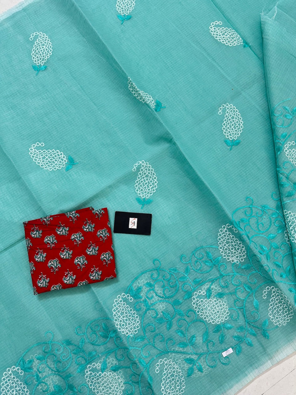 Embroidered Kota Cotton Doria Saree