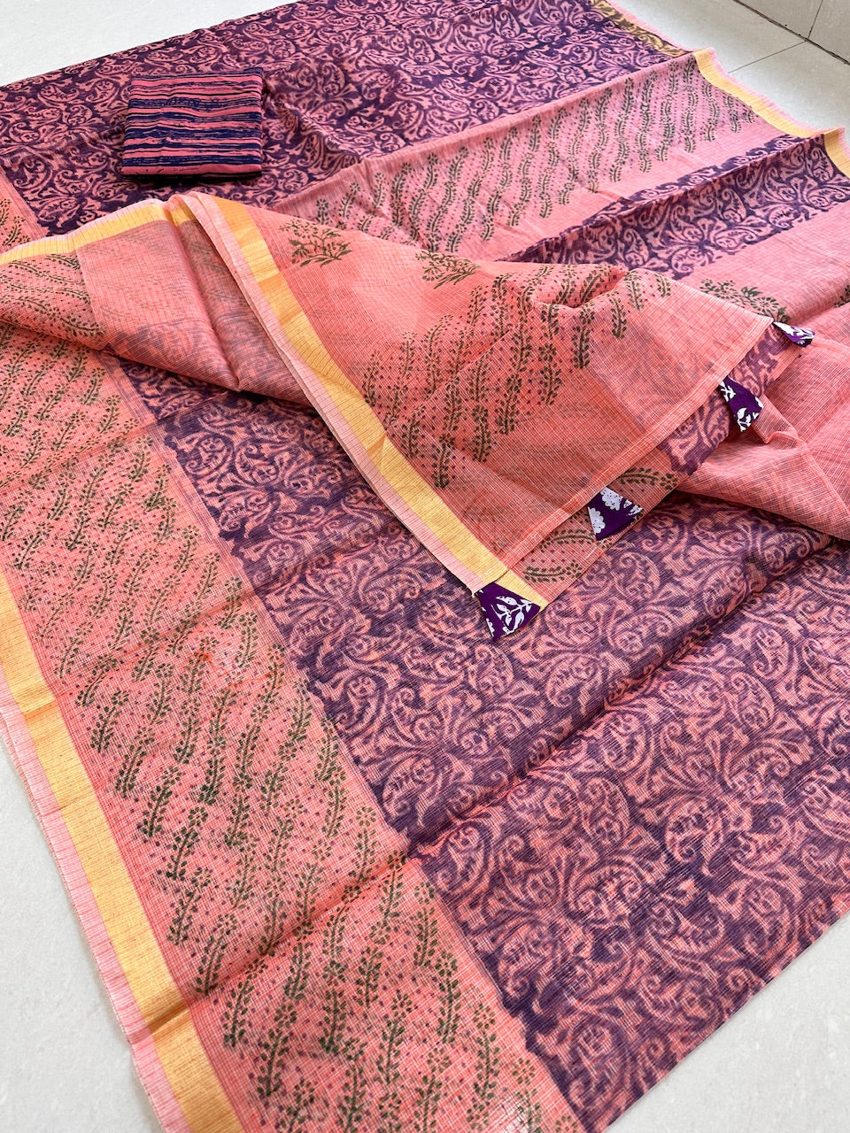 HandBlock Printed Kota Cotton Doria Saree