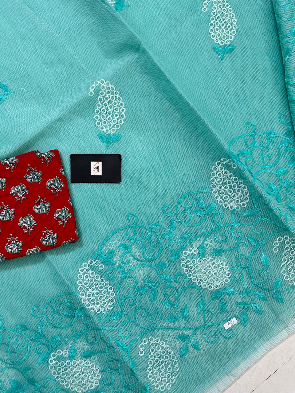 Embroidered Kota Cotton Doria Saree