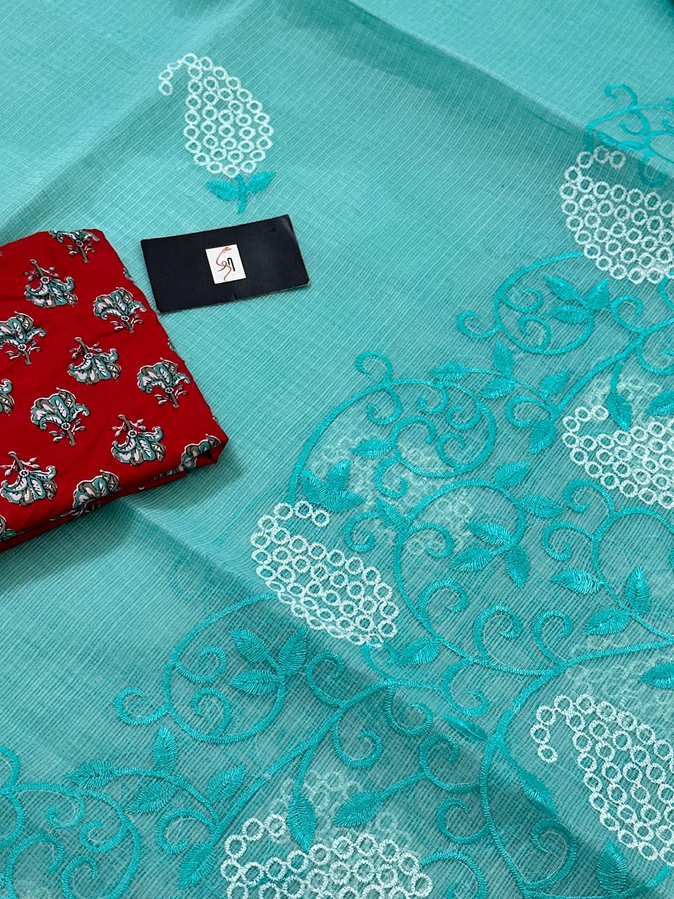 Embroidered Kota Cotton Doria Saree