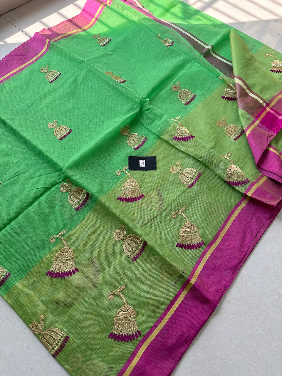 Embroidered Kota Cotton Doria Saree