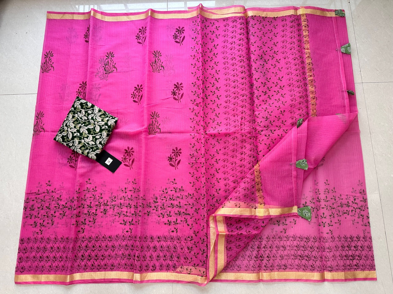 HandBlock Printed Kota Cotton Doria Saree