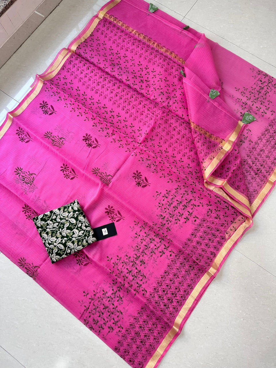 HandBlock Printed Kota Cotton Doria Saree