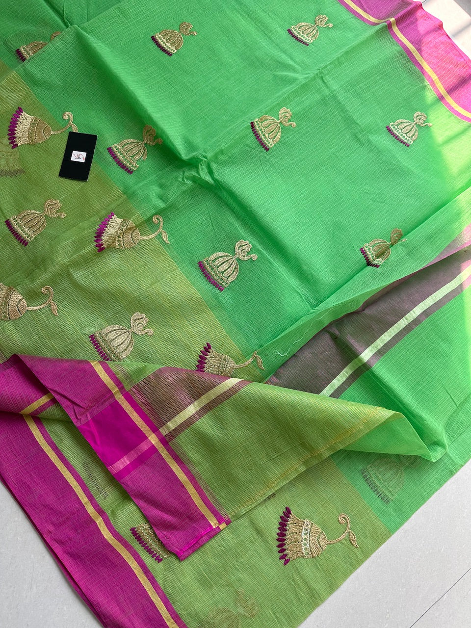 Embroidered Kota Cotton Doria Saree