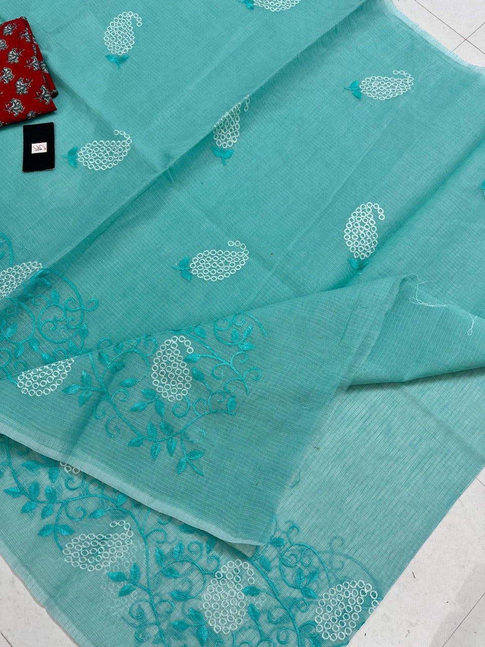 Embroidered Kota Cotton Doria Saree