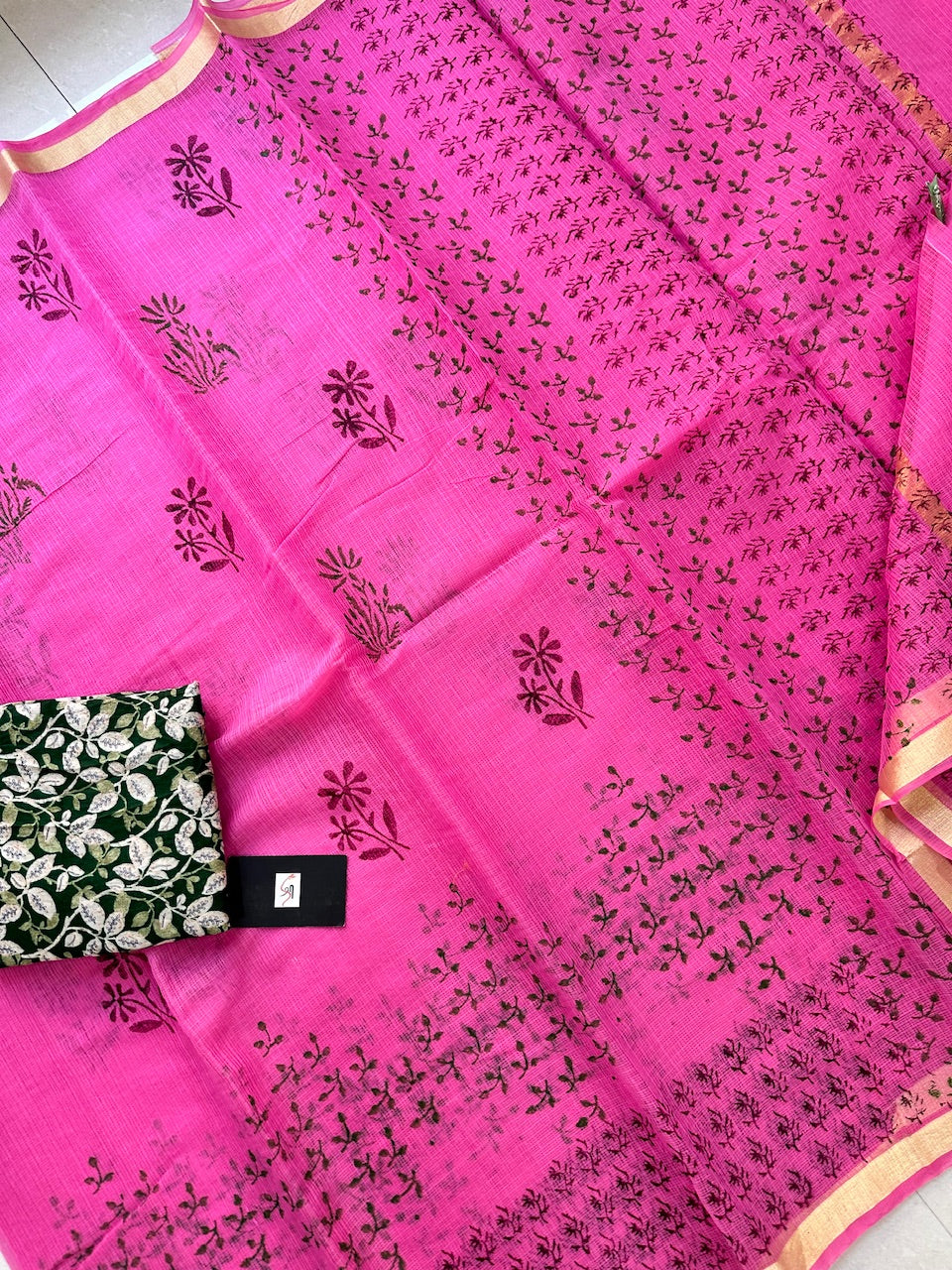 HandBlock Printed Kota Cotton Doria Saree